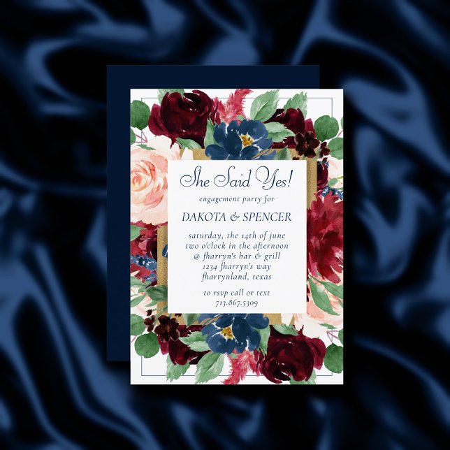 Boho Blooms | Rustik marin blå och burgundisk ande Inbjudningar (Skapare uppladdad)