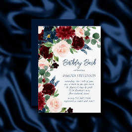 Boho Blooms | Rustik marin och Burgundy Röd andedr Inbjudningar