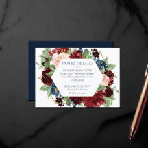 Boho Blooms | Rustik Navy och Burgundy Hotel Info