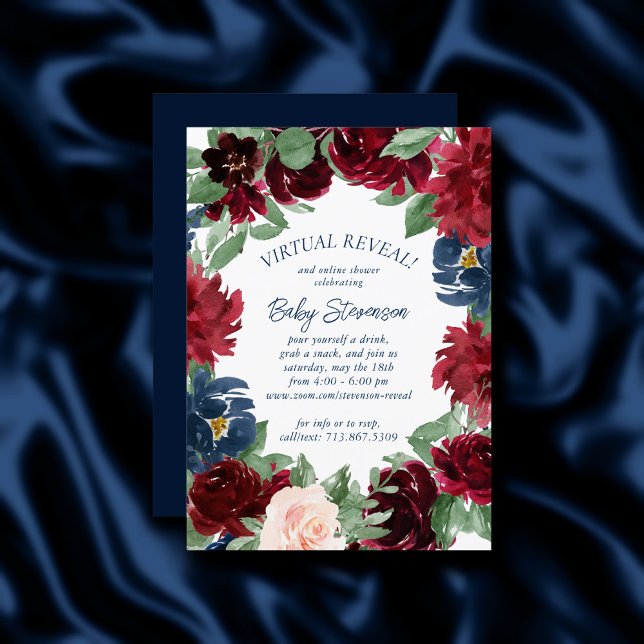 Boho Blooms | Stötfångare för marinblått och burgu Inbjudningar (Skapare uppladdad)