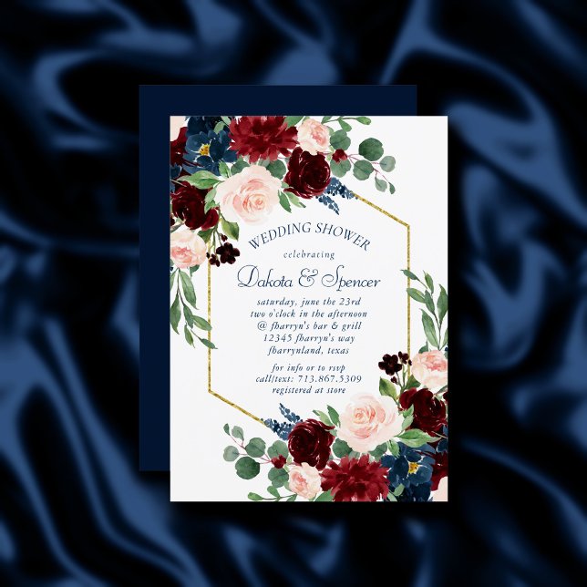 Boho Blooms | Stötfångare för marinblått och burgu Inbjudningar (Skapare uppladdad)