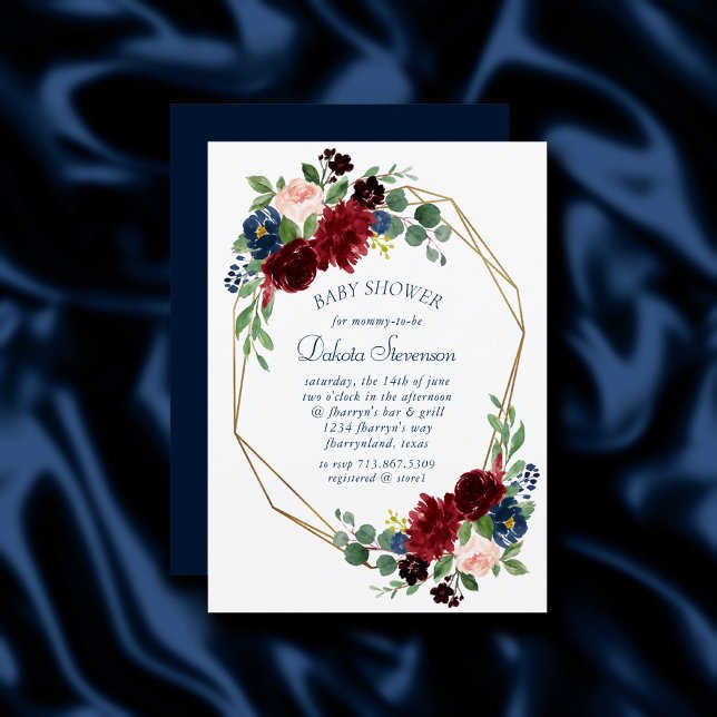 Boho Blooms | Stötfångare för marinblått och burgu Inbjudningar (Skapare uppladdad)