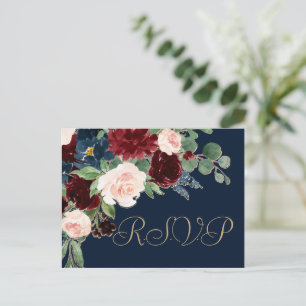 Boho Blooms Svaret från Mörken Blå och Burgundy Vykort