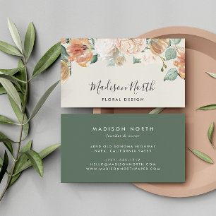 Boho Blooms Watercolor Blommigt Calligraphy Script Visitkort