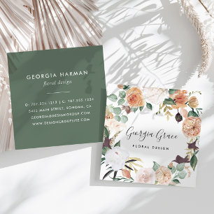 Boho Blooms Watercolor Blommigt Fyrkantigt Visitkort