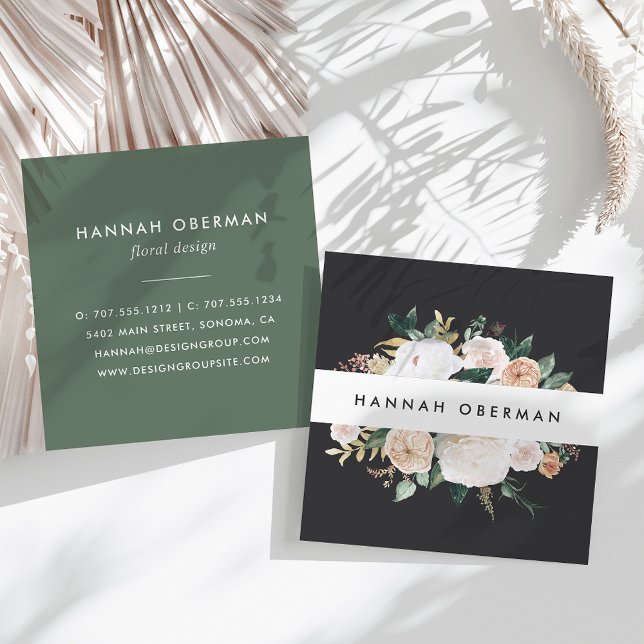 Boho Blooms Watercolor Blommigt Fyrkantigt Visitkort (Skapare uppladdad)