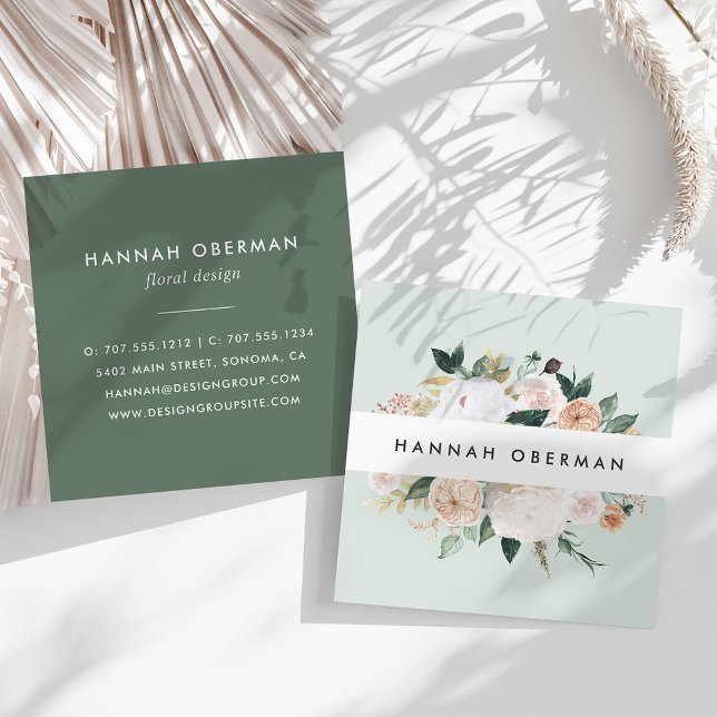 Boho Blooms Watercolor Blommigt Fyrkantigt Visitkort (Skapare uppladdad)