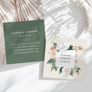 Boho Blooms Watercolor Blommigt Fyrkantigt Visitkort