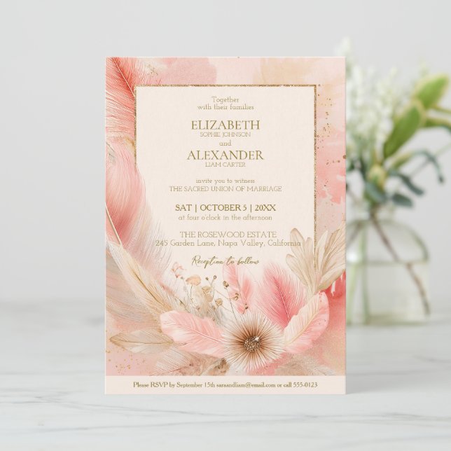 Boho Blossom Bröllopsinbjudan Inbjudningar (Stående Fram)