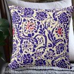 Boho Blue Abstrakt Kudde<br><div class="desc">Blått och benvitt abstrakt blommigt botaniskt geometriskt mönster med rött accent.</div>