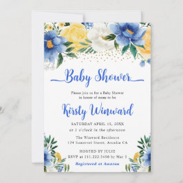 Boho Blue and Gult Summer Flowers Baby Shower Inbjudningar