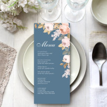 Boho Blue and Peonies Bröllop Menu Card
