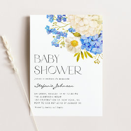 Boho Blue and White Hydrangeas Baby Shower Inbjudningar