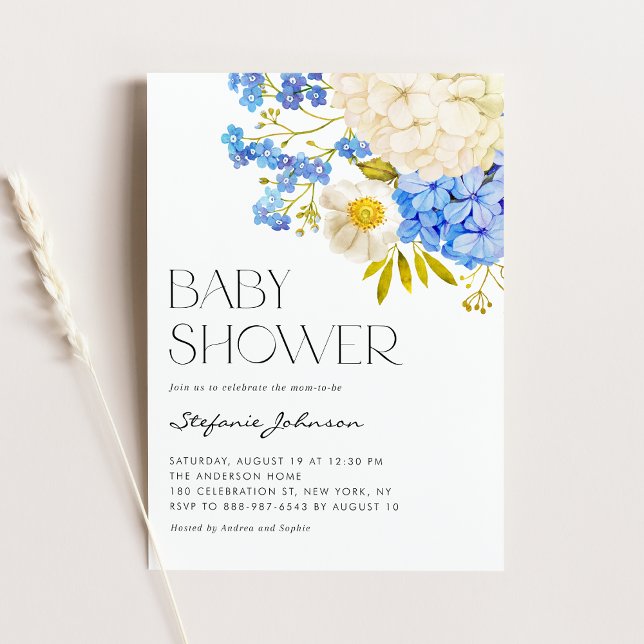 Boho Blue and White Hydrangeas Baby Shower Inbjudningar (Skapare uppladdad)