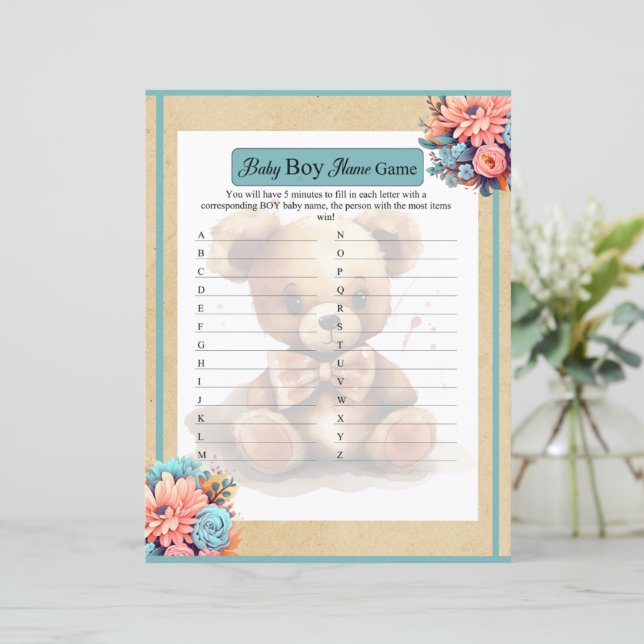 Boho Blue Bear Baby Pojke Namn Lek (Stående Fram)