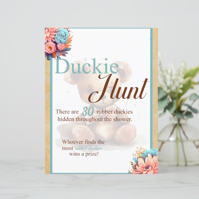 Boho Blue Bear Baby Shower Anka Hunt Game (Stående Fram)