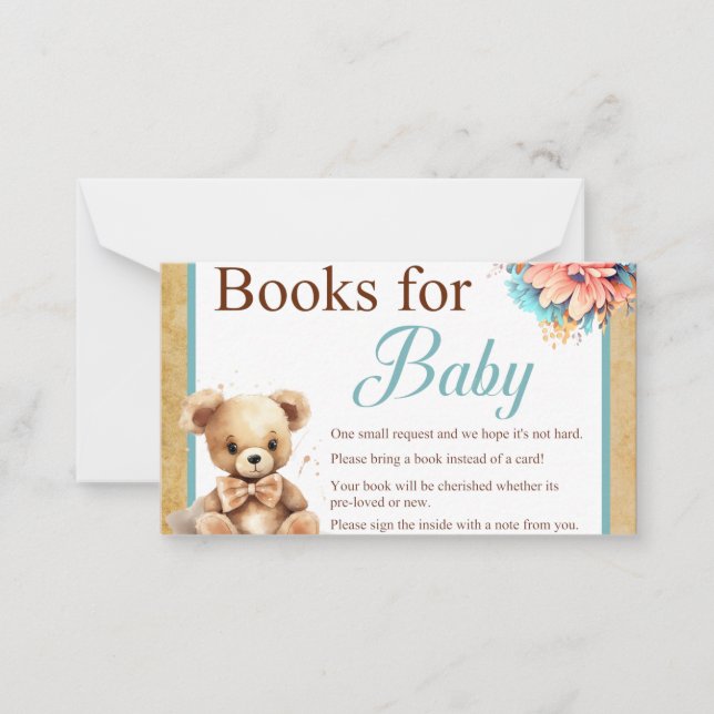 Boho Blue Bear Baby Shower Bokar för Baby Anteckningskort (Framsida)