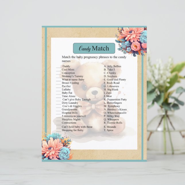 Boho Blue Bear Baby Shower Candy Match Game (Stående Fram)