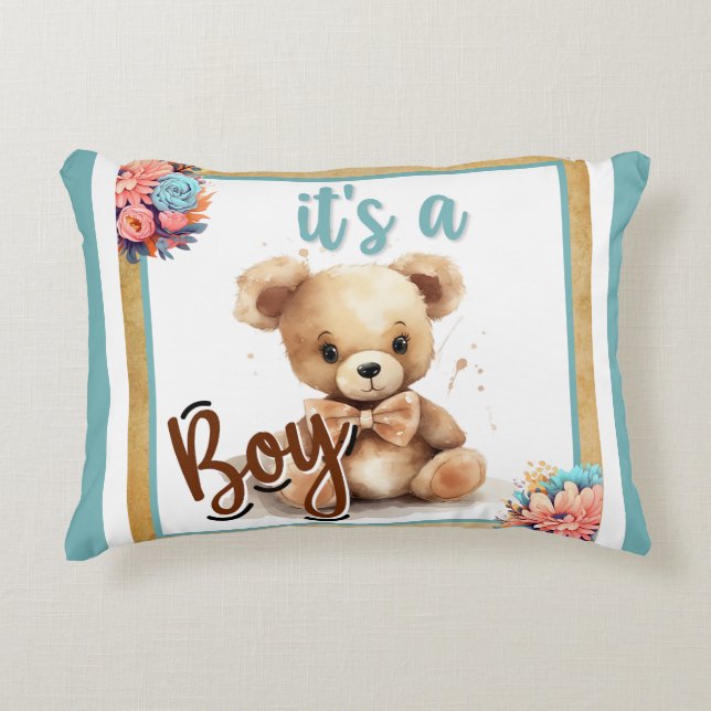 Boho Blue Bear Baby Shower Dekorativ kudde (Framsidan)