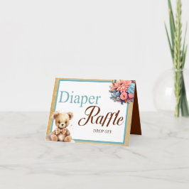 Boho Blue Bear Baby Shower Diaper Raffle Drop off Kort