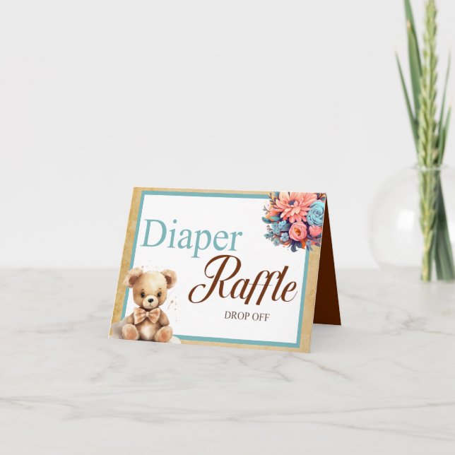 Boho Blue Bear Baby Shower Diaper Raffle Drop off Kort (Framsida)