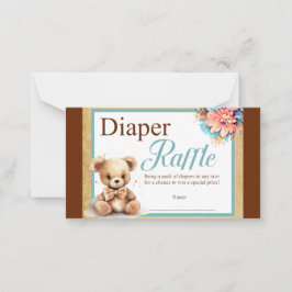 Boho Blue Bear Baby Shower Diaper Raffle Note Card Anteckningskort