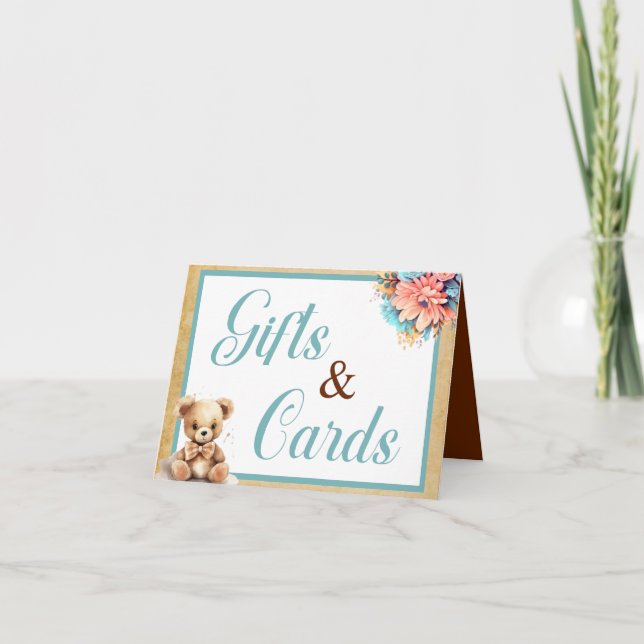 Boho Blue Bear Baby Shower Gifts and Cards Kort (Framsida)
