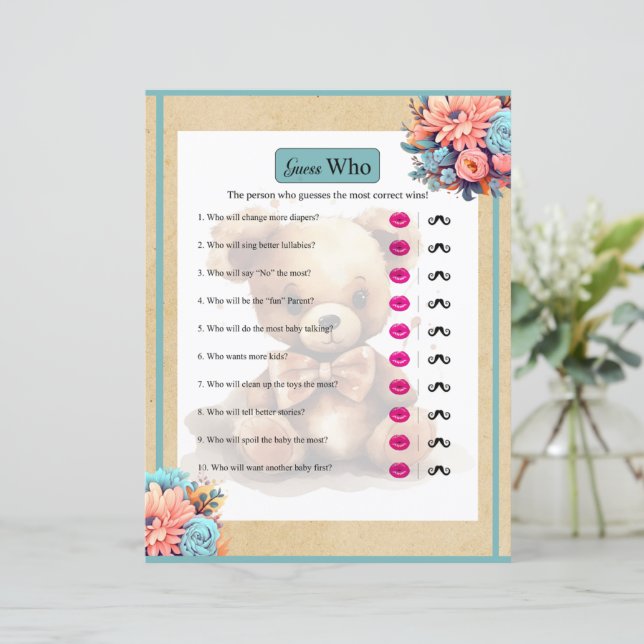 Boho Blue Bear Baby Shower Gissa Vem spel (Stående Fram)