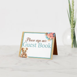 Boho Blue Bear Baby Shower Guest Bok Bord Card Kort