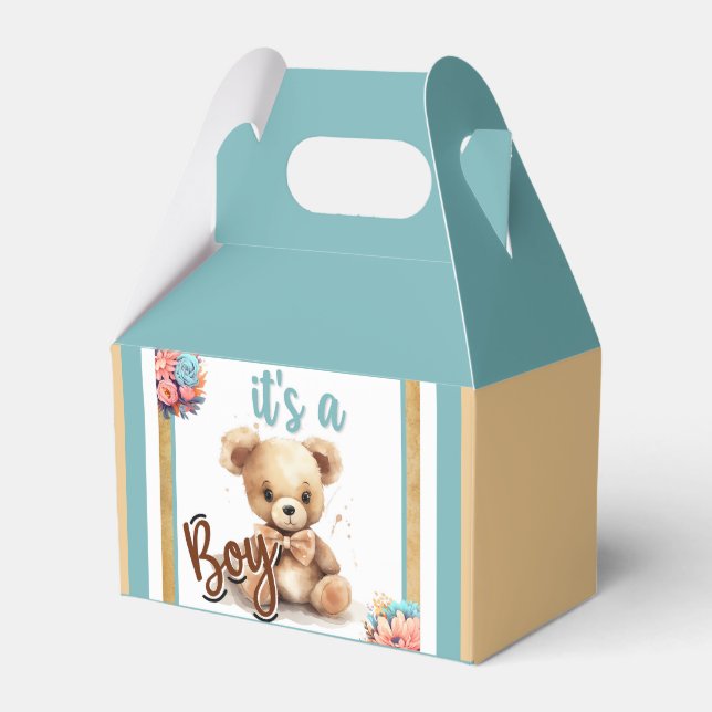 Boho Blue Bear Baby Shower Presentaskar (Framsidan Sidan)