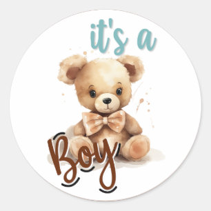 Boho Blue Bear Baby Shower Runt Klistermärke