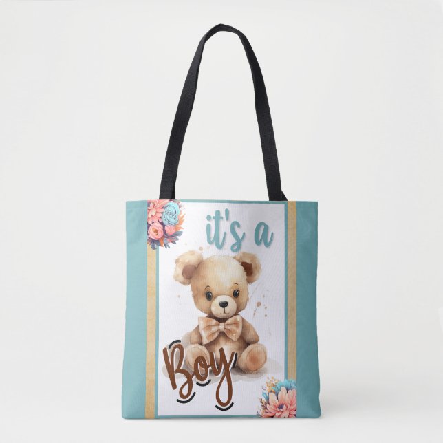 Boho Blue Bear Baby Shower Tygkasse (Framsida)