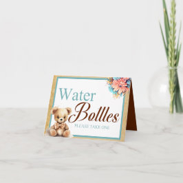 Boho Blue Bear Baby Shower Vattenflaska Bord Kort
