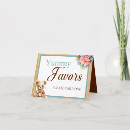 Boho Blue Bear Baby Shower Yummy Favors Bord Kort