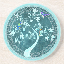 Boho Blue Birds Träd Beverage Coaster