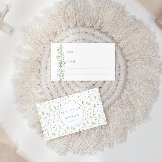 Boho blue-blomman rustic bröllop Flat Place Card Placeringskort (Skapare uppladdad)