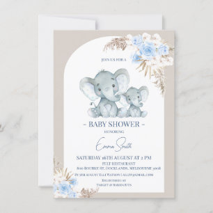 Boho Blue Blommigt Arch Elephant Baby Shower Inbjudningar