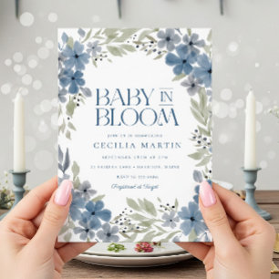 Boho Blue Blommigt Baby i Bloom Boy Shower Inbjudningar