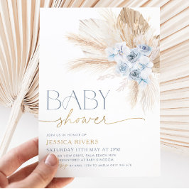 Boho Blue Blommigt Baby Shower Blommigt Boy Inbjudningar