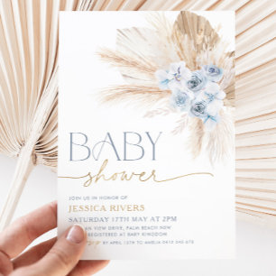 Boho Blue Blommigt Baby Shower Blommigt Boy Inbjudningar