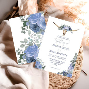 Boho Blue Blommigt Boots Cowboy Westernare Bröllop Inbjudningar