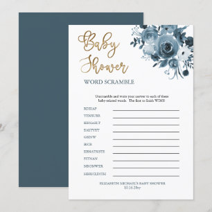 Boho Blue Blommigt Boy Shower Ord Scramble Inbjudningar