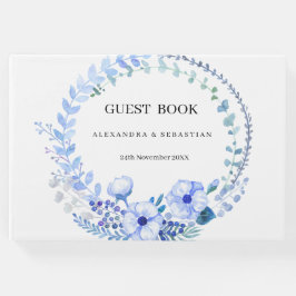 Boho Blue Blommigt Bröllop Guest Bok