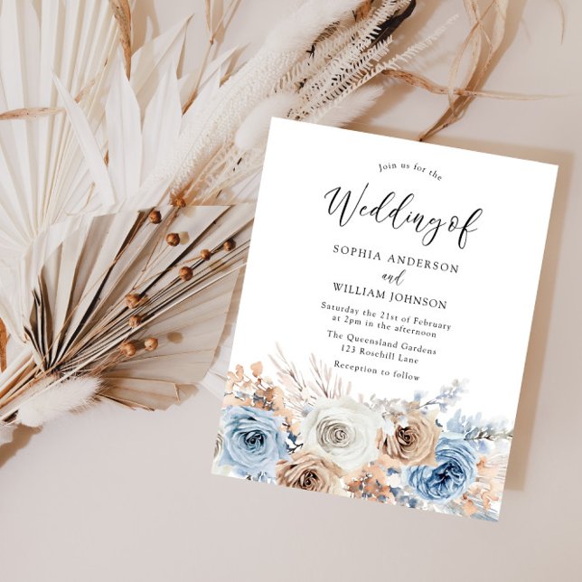 Boho Blue Blommigt Budget Wedding bjudande (Skapare uppladdad)