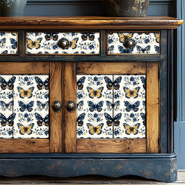 Boho Blue Blommigt Butterfly Decoupage
