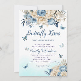 Boho Blue Blommigt Butterfly Kisses Girl Baby Show Inbjudningar