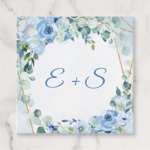 Boho blue blommigt eucalyptus & guld namn initiale gåvor etiketter