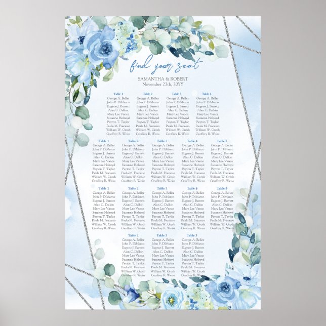 Boho blue blommigt eucalyptus och sittande i silve poster (Framsidan)