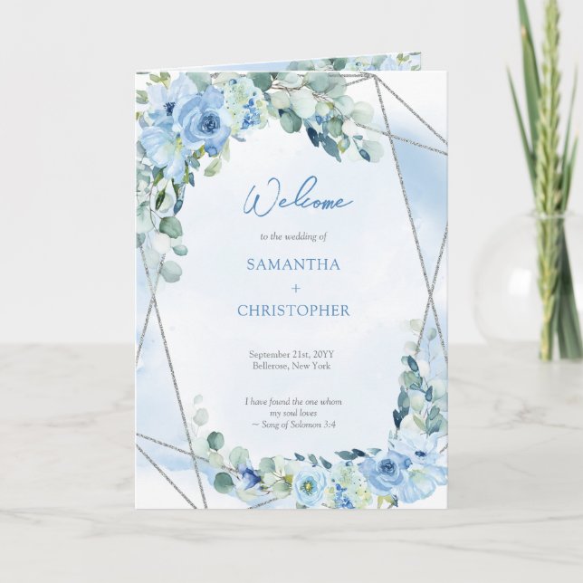 Boho blue blommigt eucalyptus silver glitter program (Framsida)