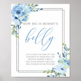 Boho blue blommigt hur stort är mamma belly-teckne poster